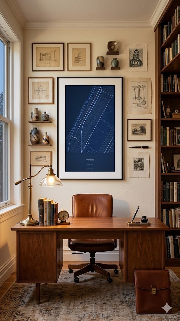 Blueprint map of the Upper West Side in a traditional study