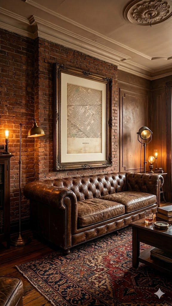 Vintage map of Bushwick in a brownstone with exposed brick